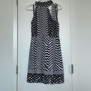 Striped black and white mini halter dress; Bisou Bisou